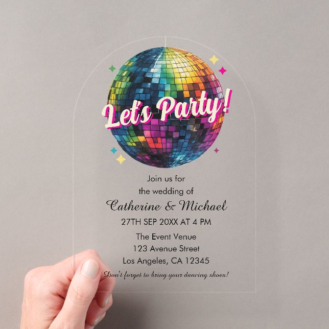 Invitations En Acrylique Mariage du Party Disco Ball Sparkle Glam des année (In situ (ordinateur de poche))