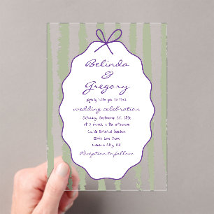 Invitations En Acrylique Mariage écriture manuscrite rayures fantaisistes