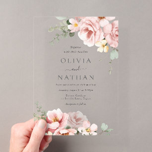Invitations En Acrylique Mariage Élégance Divine Rose Pâle & Vert Sauge