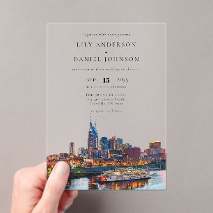 Invitations En Acrylique Mariage élégant à l'aquarelle sur le front de rivi