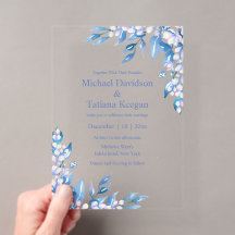 mariage élégant aquarelle bleu verdure hivernale