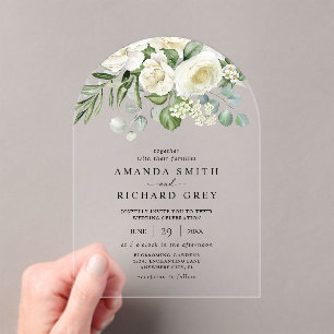 Invitations En Acrylique Mariage Élégant au thème floral ivoire et verdure 