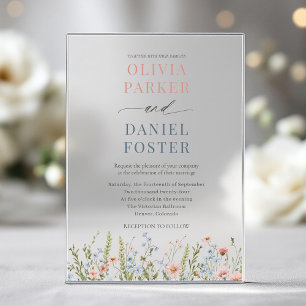 Invitations En Acrylique Mariage Élégant aux Fleurs Sauvages