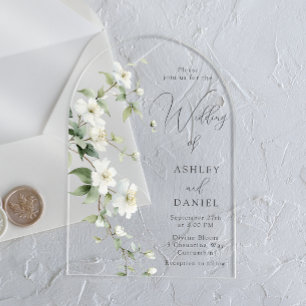 Invitations En Acrylique Mariage Élégant aux Fleurs Sauvages Botaniques