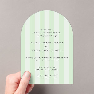 Invitations En Acrylique Mariage élégant aux rayures vertes modernes