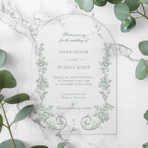 Invitations En Acrylique Mariage Élégant aux Roses Baroques de Sauge