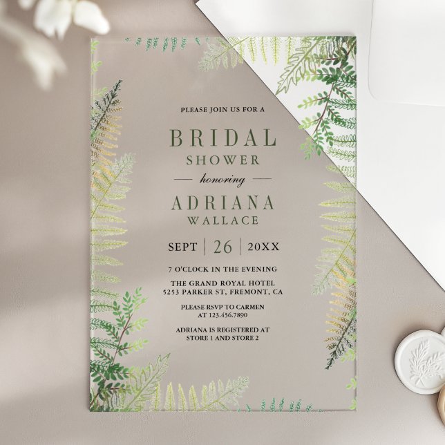 Invitations En Acrylique Mariage Élégant avec Fougères Vertes Luxuriantes (Créateur téléchargé)