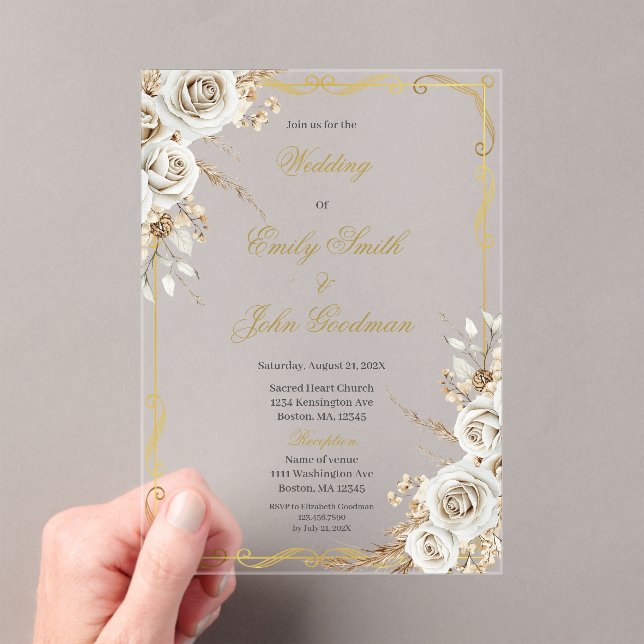 Invitations En Acrylique Mariage élégant bohème fleur blanche (In situ (ordinateur de poche))
