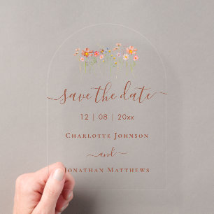 Invitations En Acrylique Mariage Élégant Bohème Prairie de Fleurs Sauvages