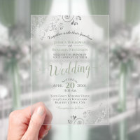 Mariage élégant calligraphié vert sauge et argent