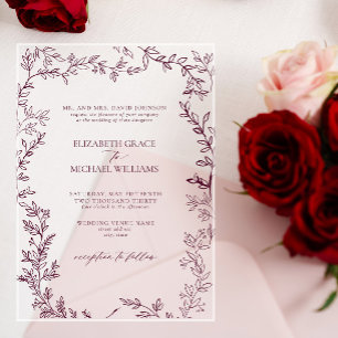 Invitations En Acrylique Mariage Élégant Classique Formel Bourgeon Feuillu