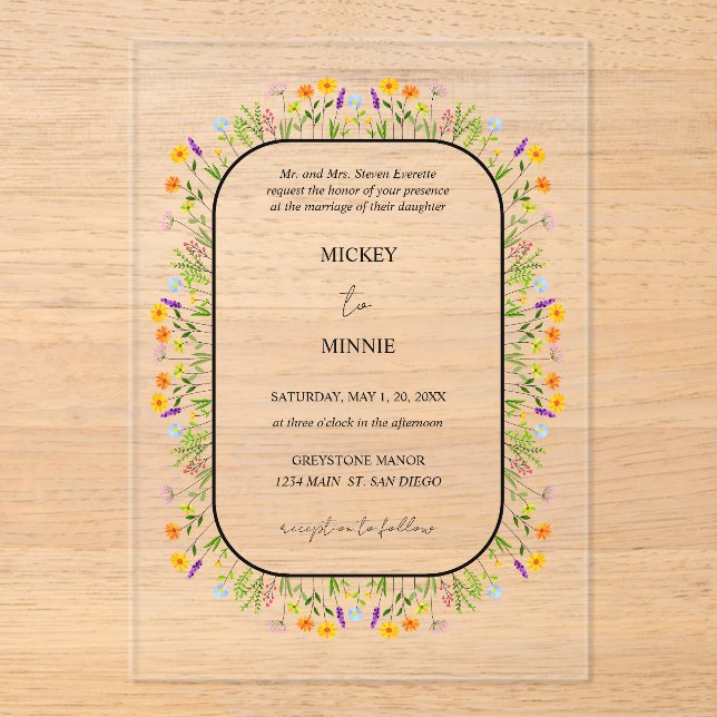 Invitations En Acrylique Mariage Élégant Floral de Printemps (Recto)