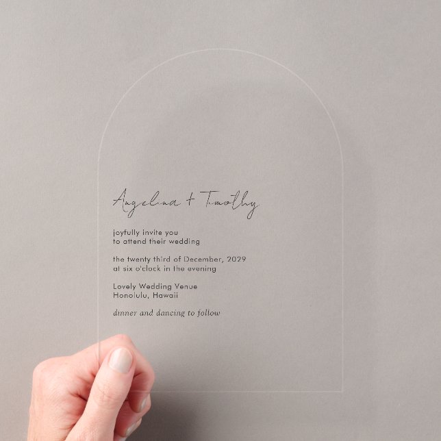 Invitations En Acrylique Mariage Élégant Minimaliste Contemporain Moderne (In situ (ordinateur de poche))