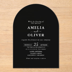Invitations En Acrylique Mariage Élégant Minimaliste Noir Acrylique en Arch