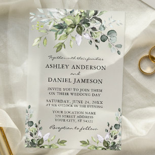 Invitations En Acrylique Mariage Élégant Moderne à l'Aquarelle avec Verdure