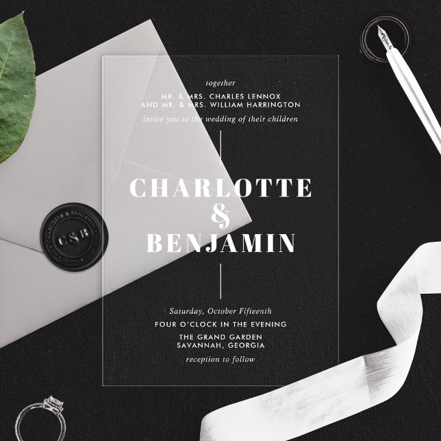 Invitations En Acrylique Mariage élégant moderne blanc  (Créateur téléchargé)