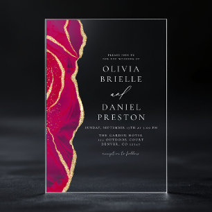 Invitations En Acrylique Mariage élégant moderne rose chaud or agate