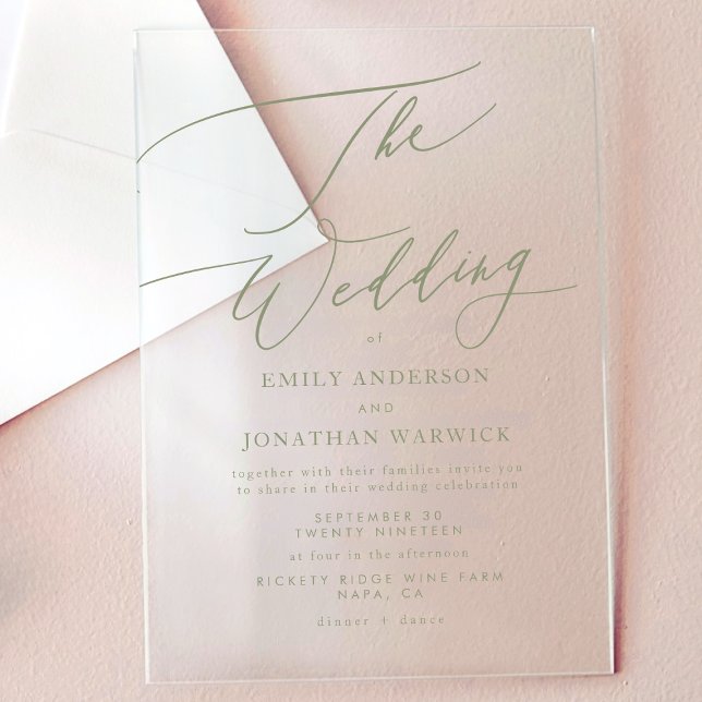 Invitations En Acrylique Mariage élégant moderne Sage Green (Créateur téléchargé)