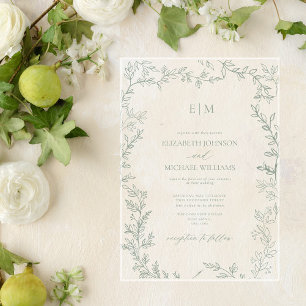 Invitations En Acrylique Mariage Élégant Monogramme Élégant de taille minim