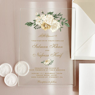 Invitations En Acrylique Mariage élégant musulman islamique floral ivoire