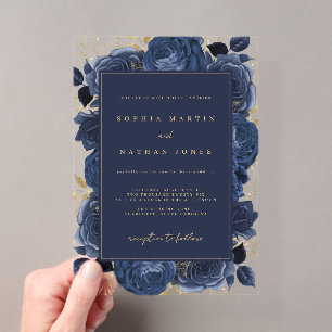 Invitations En Acrylique Mariage élégant Navy Rose Or Clair