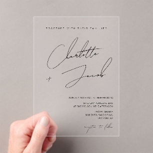 Invitations En Acrylique Mariage Élégant Noir Blanc Minimaliste Intemporel