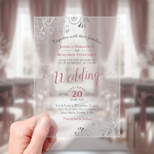 Invitations En Acrylique Mariage Élégant Rose Poussiéreux & Calligraphie Ar