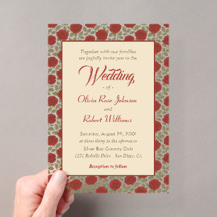 Invitations En Acrylique Mariage Élégant Rose Rouge
