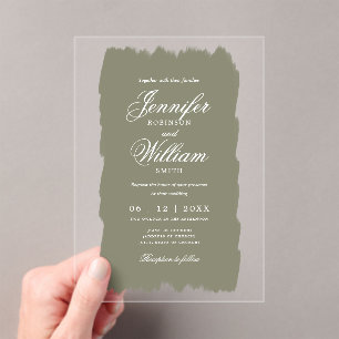 Invitations En Acrylique Mariage Élégant Script romantique Sage Peinture ve