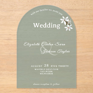 Invitations En Acrylique Mariage Élégant sous une Arche Florale Vert Sauge