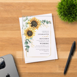 Invitations En Acrylique Mariage Élégant Tournesol Floral