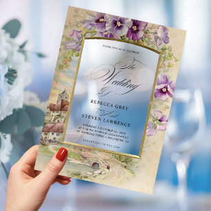 Invitations En Acrylique Mariage élégant vintage floral calligraphie violet