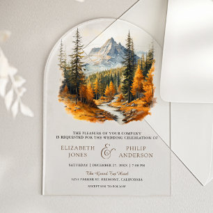 Invitations En Acrylique Mariage en forêt de montagne en automne 