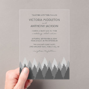 Invitations En Acrylique Mariage en forêt grise de style bois rustique