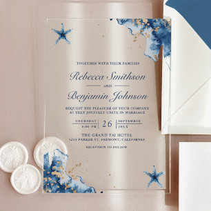 Invitations En Acrylique Mariage étoile de mer bleu marine nautique