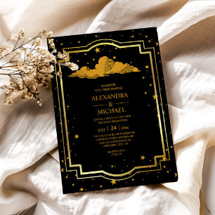 Invitations En Acrylique Mariage Étoiles Célestes Or Noir Mystique