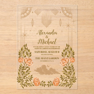 Invitations En Acrylique Mariage Étoiles Noires de Minuit Céleste