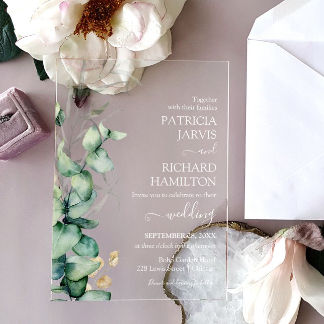 Invitations En Acrylique Mariage Eucalyptus vert (Créateur téléchargé)