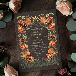 Invitations En Acrylique Mariage Fantastique Enchanté Jardin Floral Rouge