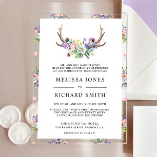 Invitations En Acrylique Mariage Fleur de Bohème aux Bois de Cerf