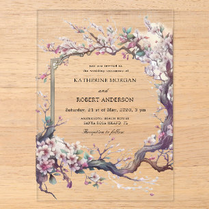 Invitations En Acrylique Mariage Fleur de Cerisier Sakura Aquarelle