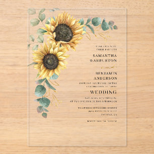 Invitations En Acrylique Mariage Fleur de Tournesol Eucalyptus Aquarelle