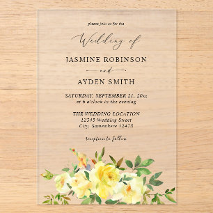 Invitations En Acrylique Mariage Fleur Jaune 