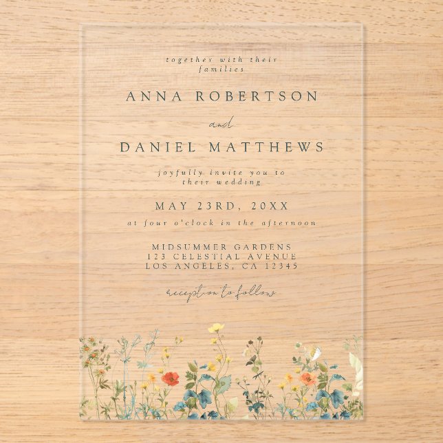 Invitations En Acrylique Mariage fleur sauvage (Recto)