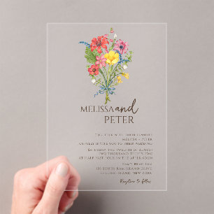 Invitations En Acrylique Mariage fleur sauvage
