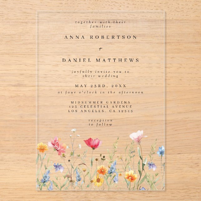 Invitations En Acrylique Mariage Fleur sauvage aquarelle (Recto)