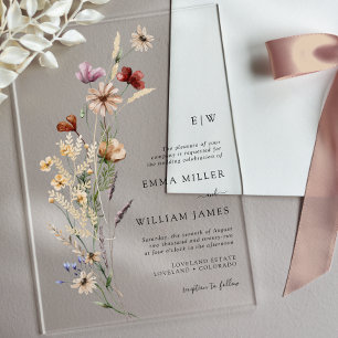 Invitations En Acrylique Mariage Fleur sauvage Boho