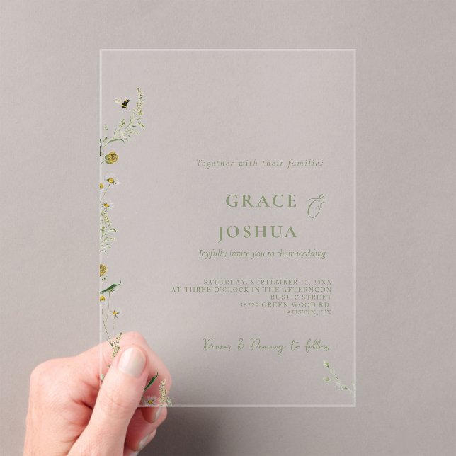 Invitations En Acrylique Mariage Fleur sauvage Boho Daisy Beidge (In situ (ordinateur de poche))