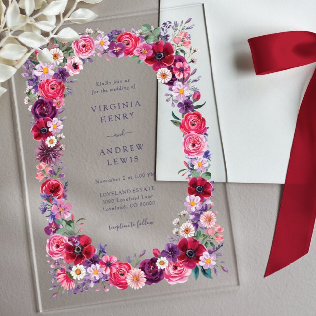 Invitations En Acrylique Mariage Fleur sauvage en gras (Bold Watercolor Wildflower Wedding Acrylic Invitations by Painted Paperie
)