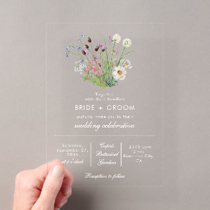 Invitations En Acrylique Mariage Fleur Sauvage Moderne Transparent Clair